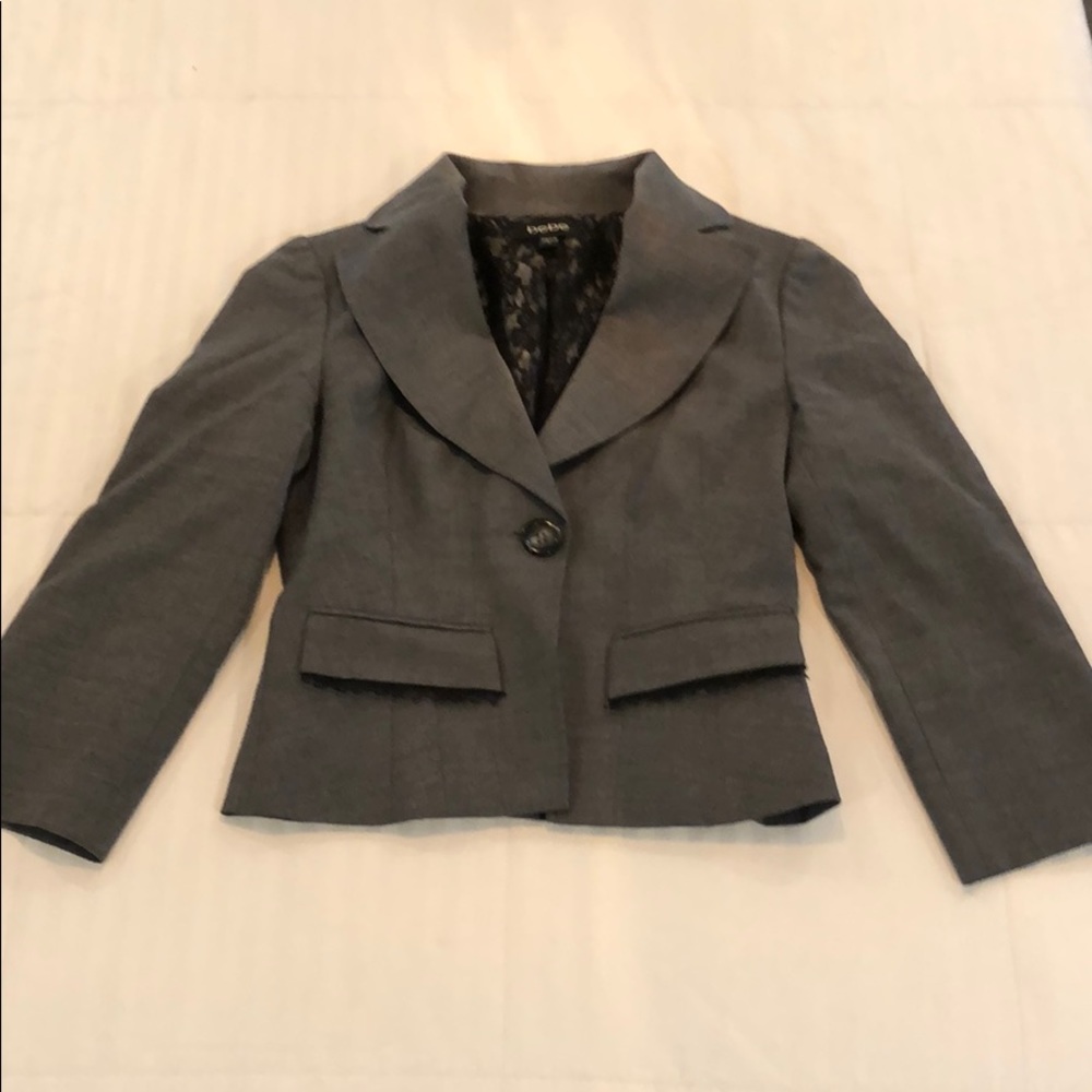 BeBe Grey with Black Laced Lined Blazer